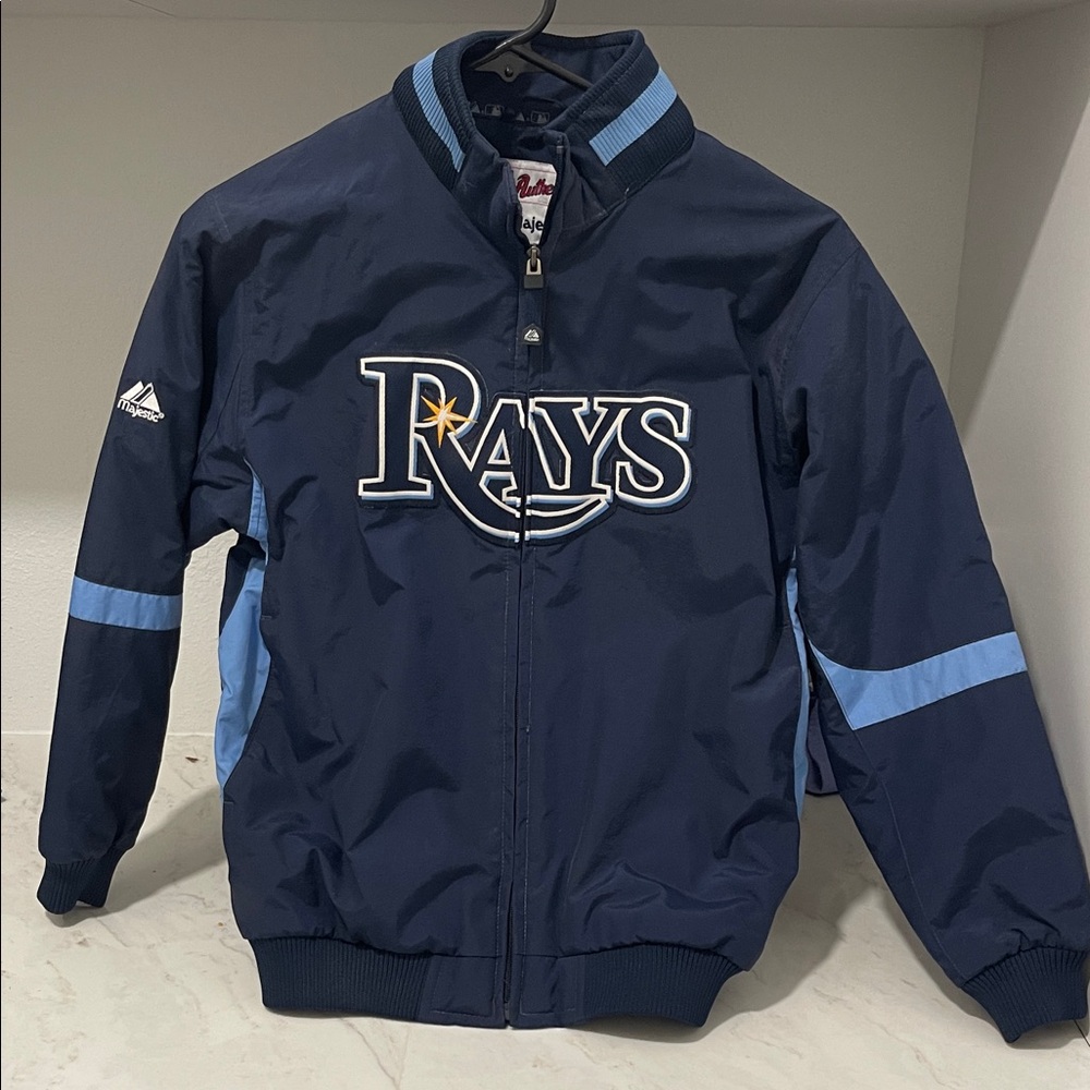 STARTER Majestic Navy and Light Blue Rays Bomber Jacket Youth Medium